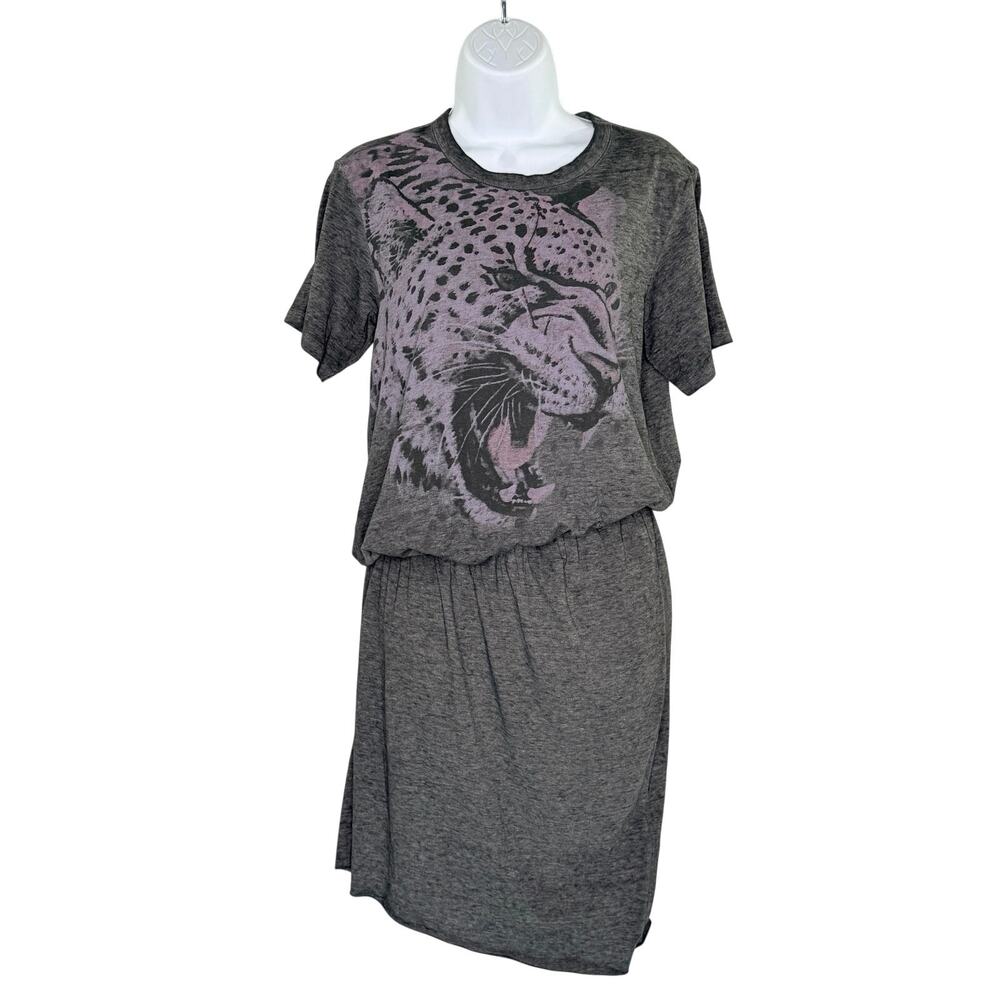 AllSaints Sabre Nandi T-Shirt Dress S Ash Black Leopard Animal Grunge Rock